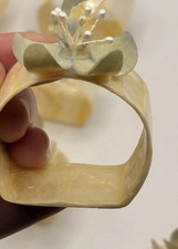 MCM Mother Of Pearl Floral Napkin Ring Set(8) Vintage 1970s Tables Setting