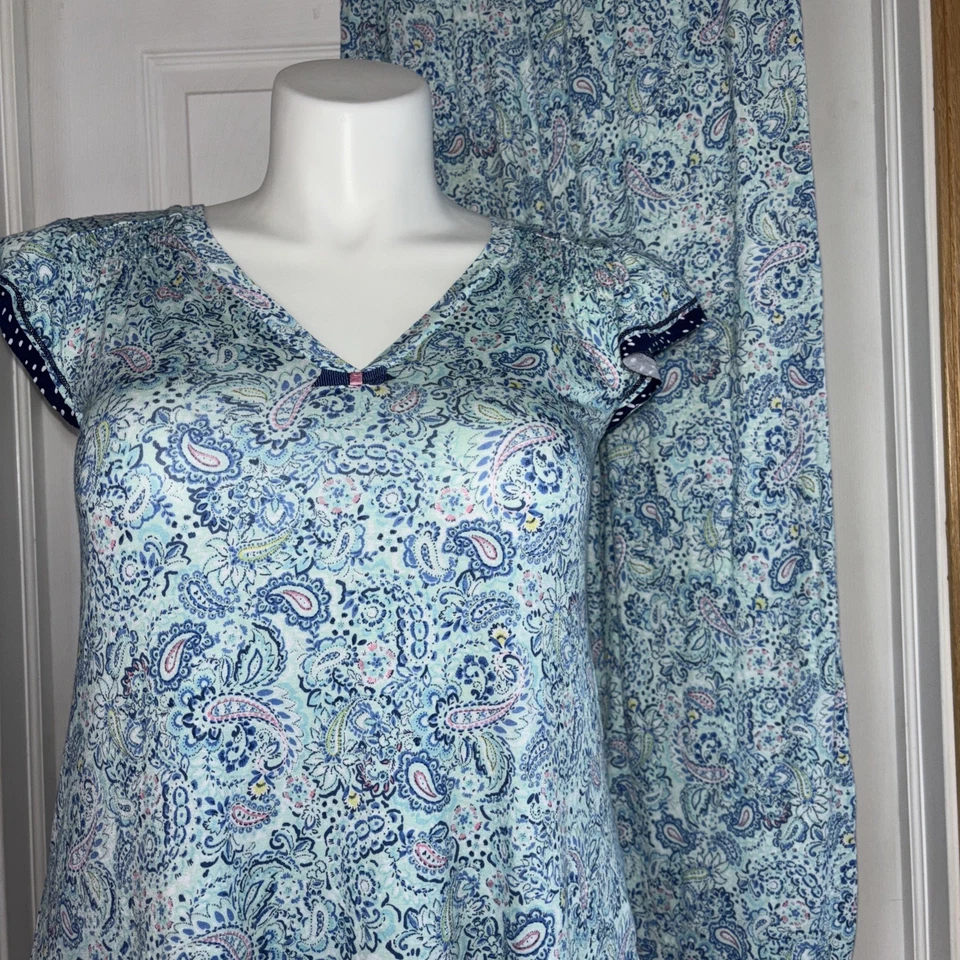 Conjunto de pijama Ellen Tracy cachemir top y pantalón azul suave elástico para mujer pequeño” Foto 3 de 4