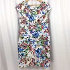 Liz Claiborne Floral Sheath Dress Women's Size 14 Cap Sleeve Knee Length