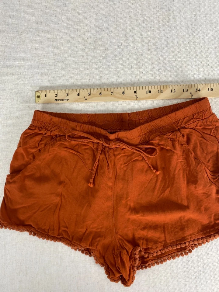 Bebop Lounge Shorts Womens XL Orange Drawstring Pockets Pom Trim Pull On - Image 4 of 4