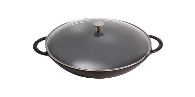Staub Wok Pan with Glass Lid 37cm Black Woks Cooking Pan Cookware
