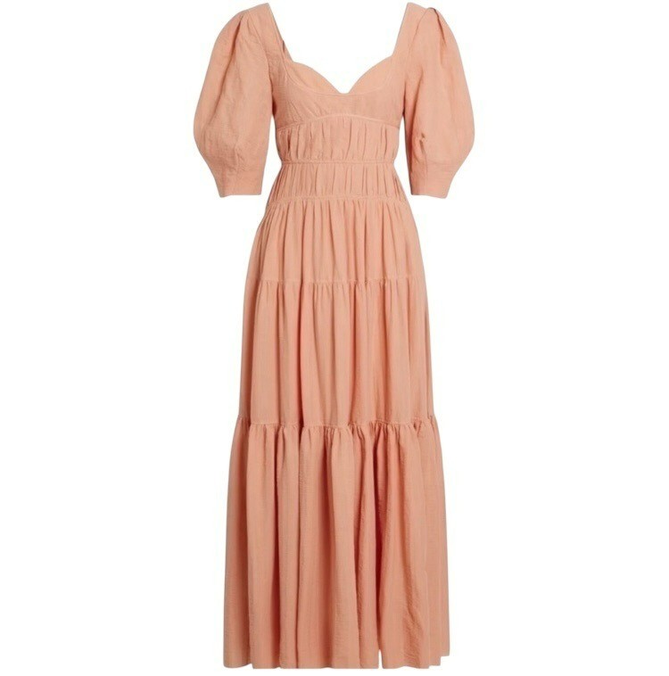 JONATHAN SIMKHAI Wilder Cotton Gauze Maxi Dress Peach Puff Sleeves Size 10 NWT