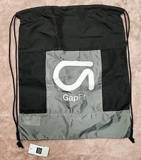 ☆ New Gap Fit Drawstring Nylon Reusable Gym Bag Back Pack Style Black & Gray
