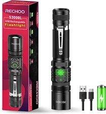 Flashlight USB Rechargeable Double Switch S3000L LED Tactical Flashlight