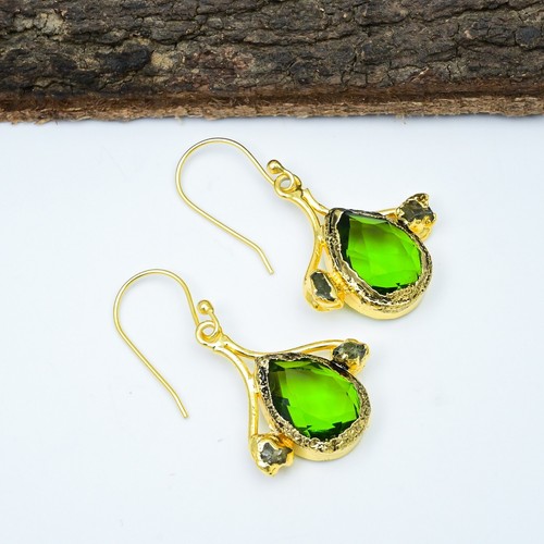 18k Gold Plated Peridot Gemstone 925 Silver Electroforming Earrings Jewelry Gift - Picture 4 of 4