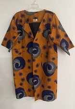 African Inspired Ghana Nigeria Ethnic Rust Orange Blue Jacket Size Large XL