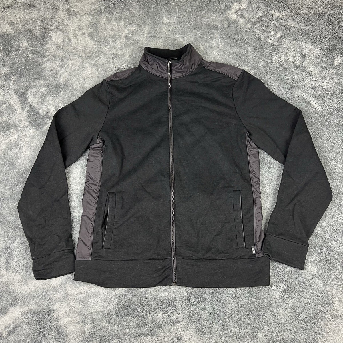 Hugo Boss Sweater Men Medium Black Cotton Full Zip Pockets Regular