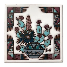 Vtg 1990 Earthtones Southwest Home And Cactus Decorative Ceramic Tile