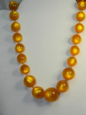 Vintage Resin Gold Glow Bead Necklace  Sterling Clasp