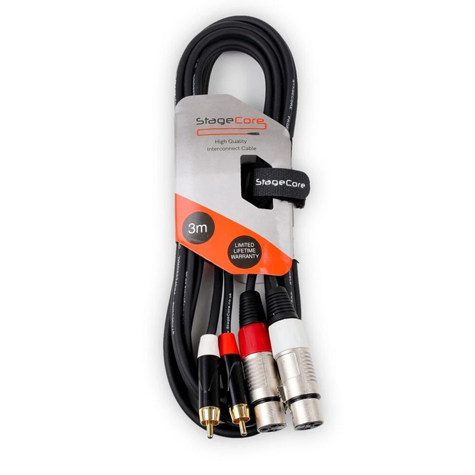 Stagecore 2x Female XLR to 2x RCA Phono Plug Twin Lead Audio Signal Patch Cable