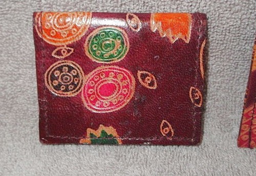 70s Vtg Tooled Leather Clutch Wallet & Coin Purse Hand Painted Tulips 2 Piece - Picture 4 of 8