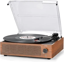 Vinyl Record Player with Speakers Vintage Turntable 3-Speed Bluetooth AUX RCA