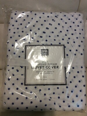 Pottery Barn Teen Dot Diamond Dream Twin Bright Blue & White Duvet Cover NWT!