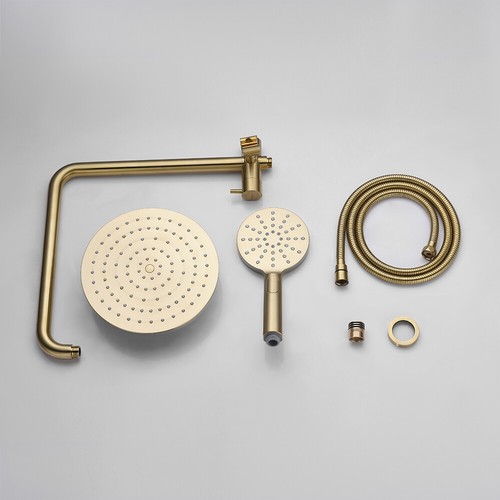 Decaura 9'' Rain Shower Head Set Brushed Gold Brass Gooseneck Shower Rail Combo - Picture 9 of 10