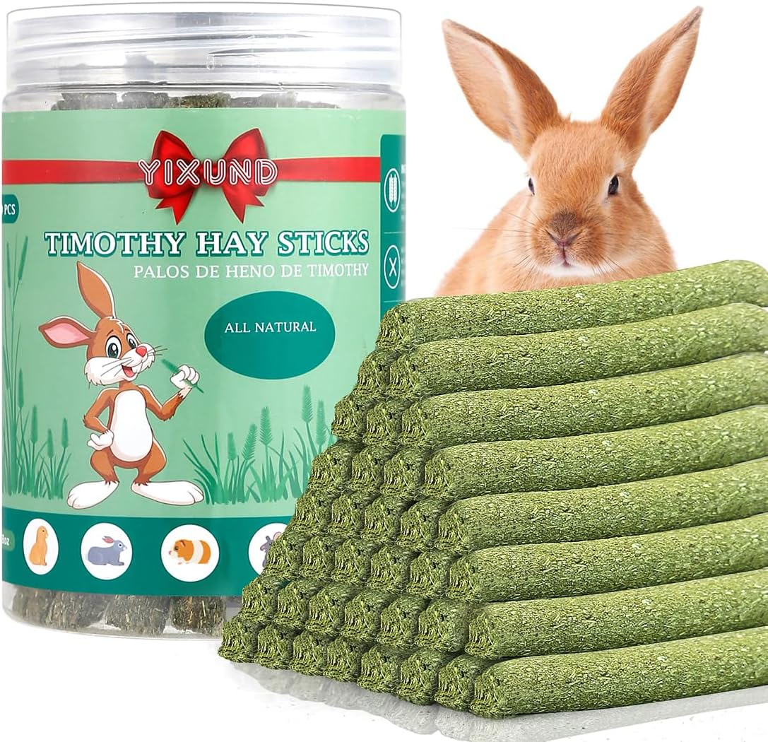Timothy Hay Sticks Treats for Rabbits,40Pcs Bunny Chew Toys Guinea Pig Toys Hams