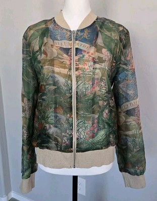 Oo LaLa Bomber Jacket Chiffon Art To Wear Designer Zip Up Womans Sz L
