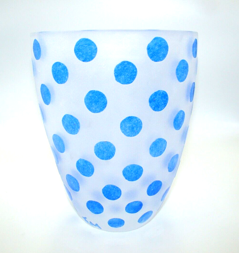 Art Glass Acid Cut Back Blue Polka Dots Vase