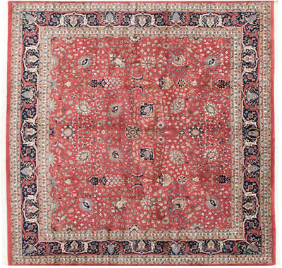 RRA 12x12 Square Indo Tabriz Allover Design Rose-Red Rug 16378