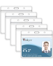 Teskyer Clear ID Badge Holder with Lanyard Waterproof 5 Pack Plastic Id