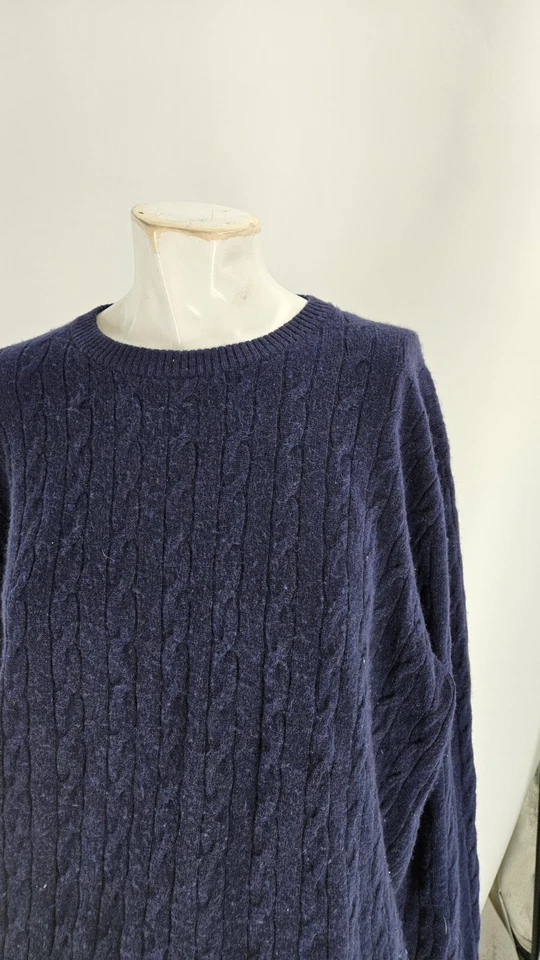 Lincs David Chu Men's Sweater Large Navy Blue Pure Cashmere Cable Knit - Image 2 of 4