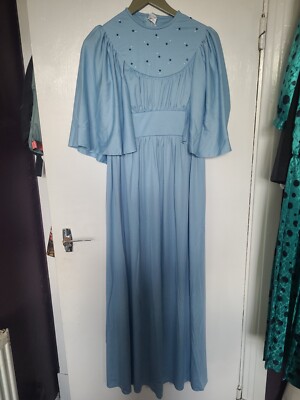 70er Vintage Retro Maxikleid Cape Ärmel hochgeschlossen ABIGAILS PARTY 14 gebraucht sehr guter Zustand