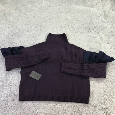 New Naadam Sweater Womens Small Volta Ruffle Mock Neck Cable Knit Merino Purple