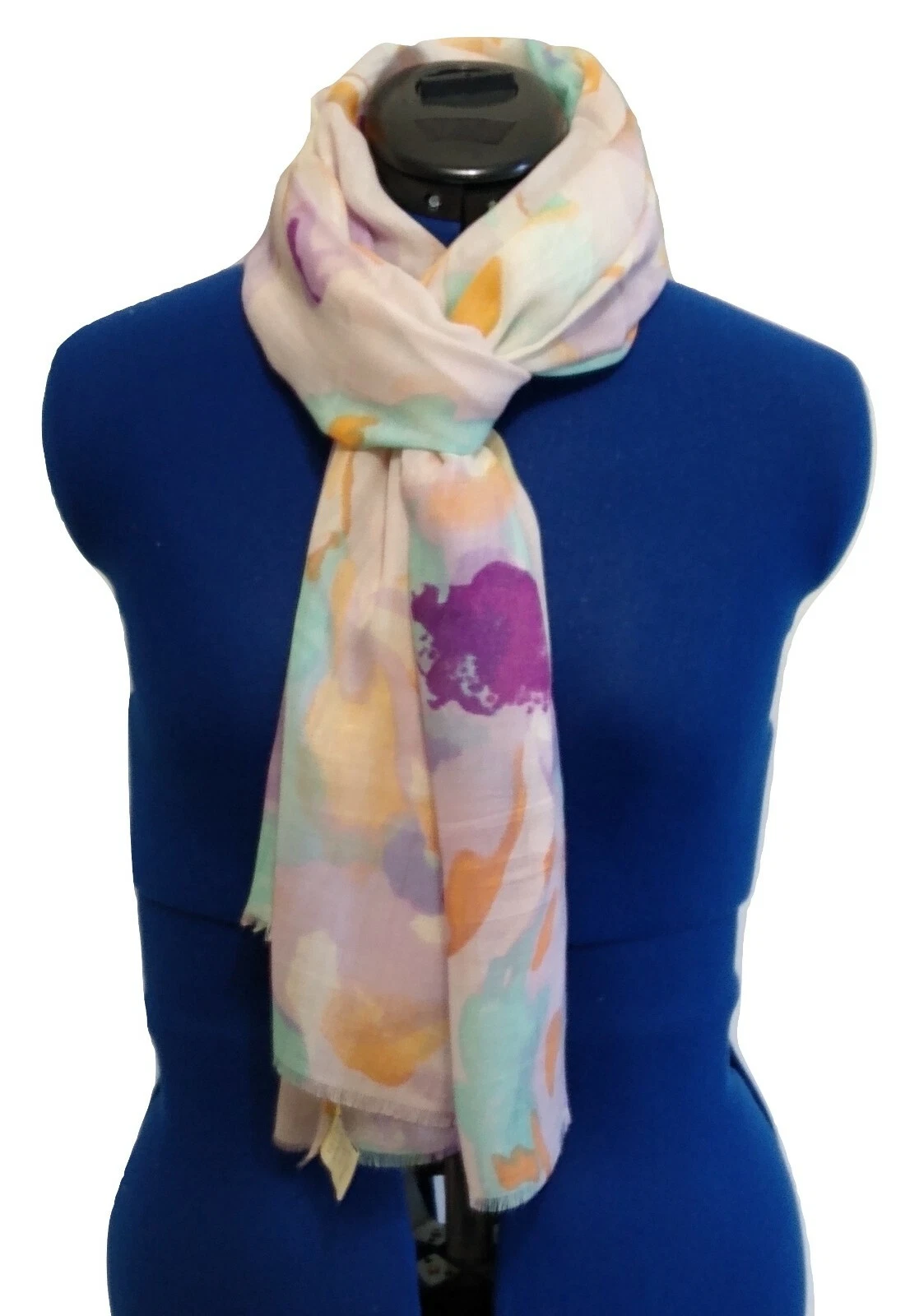 Cashmere and Silk Wrap. Tones of apricot, maroon, green and cream, 60cm x 180cm