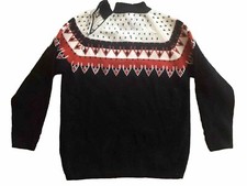Vintage Sirocco Sweater Acrylic Christmas Reindeer Knit Long Sleeve, Neck Zipper