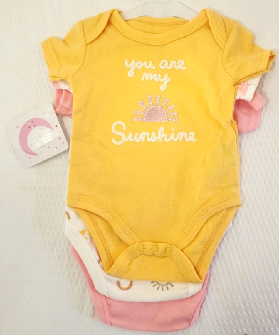 🌈 Little & Loved Baby Bodysuits – 3 Pc Set | Rainbow Print | 0–3 Months | NWT