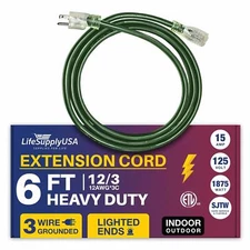 6ft Power Outdoor Extension Cord & Indoor - Waterproof Electric Drop Cord Cable
