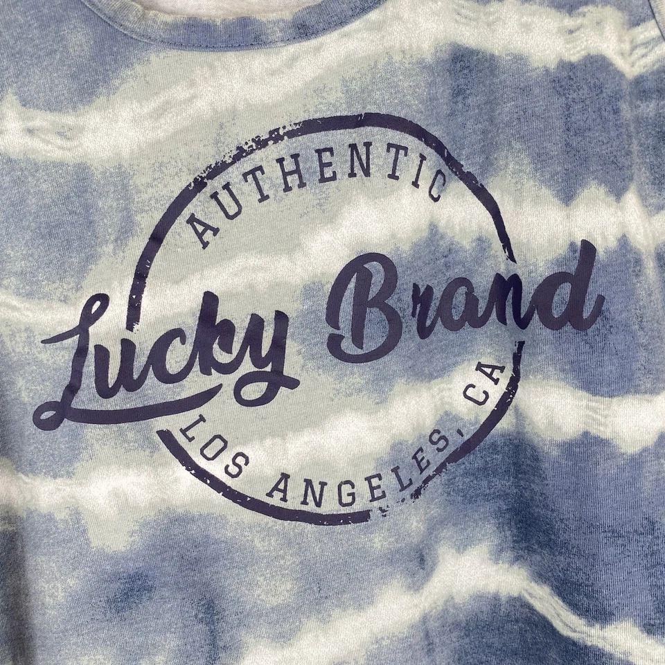 Camiseta sin mangas Lucky Brand para mujer con logotipo mediano a rayas azul cuello redondo activa Foto 3 de 4