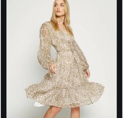 Walter Baker Faber Leopard Print Dress Metallic Georgette Size 4 NWT A12