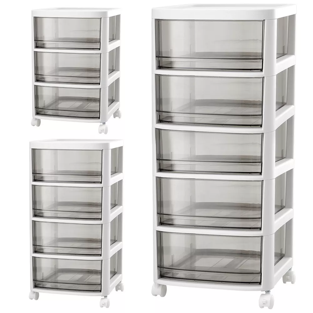 Plastic shelves with on sale drawers