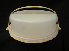 VTG Tupperware Pie Cake Keeper Carrier 719-2 720-1 721-3 Harvest Gold W Handle