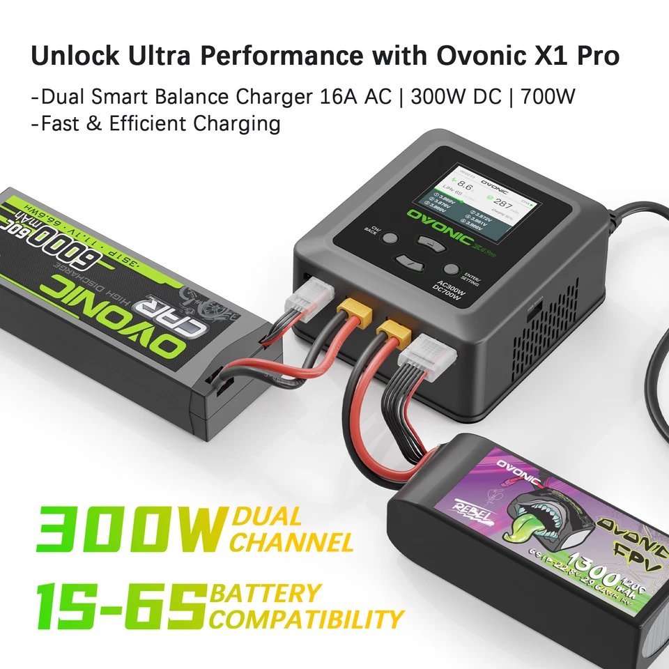 OVONIC X1 Pro Dual Lipo Battery Charger 16A AC300W DC700W LCD for LiPo/LiHV/NiMH - image 3 of 4