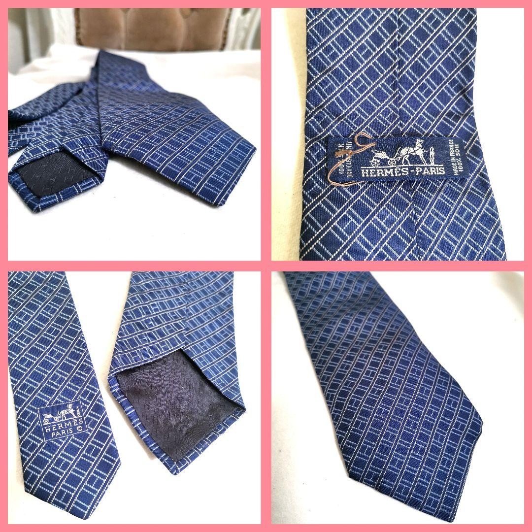 HERMES  condition  tie blue H pattern excellent c… - image 3