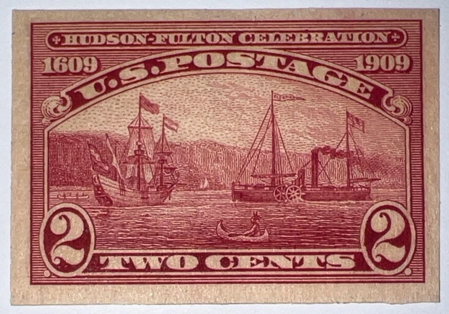 Sellos de viaje: estampillas de Estados Unidos de 1909 Scott #373, S.S. Clermont 2 centavos imperfectas MNH OG Foto 2 de 4