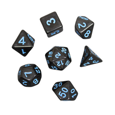 Midnight Black and Neon Blue Marbled DND Dice Set, 7 Stück Würfel Set, Roll Playin