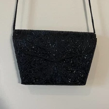 Vintage Magid Black Ladies Evening Purse Beaded w/ Shoulder Strap