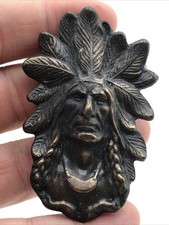 Vintage 1974 Bergamot Native American Indian Chief Brass Belt Buckle