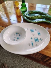 Blue Atomic Diamonds Mount Clemons Steak Plate And Salad Bowl