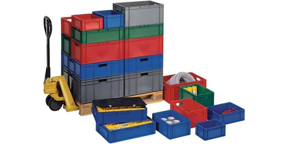 LA-KA-PE Transportstapelbehälter L600xB400xH270mm rot PP Durchfassgriff Seite...