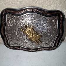 Crumine Bucking Bronco Rectangle Western Wear Cowboy Bull Rid Belt Buckle C10016