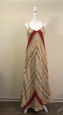 Vince Camuto Boho Maxi Dress M Tribal Geometric Print Lined Summer