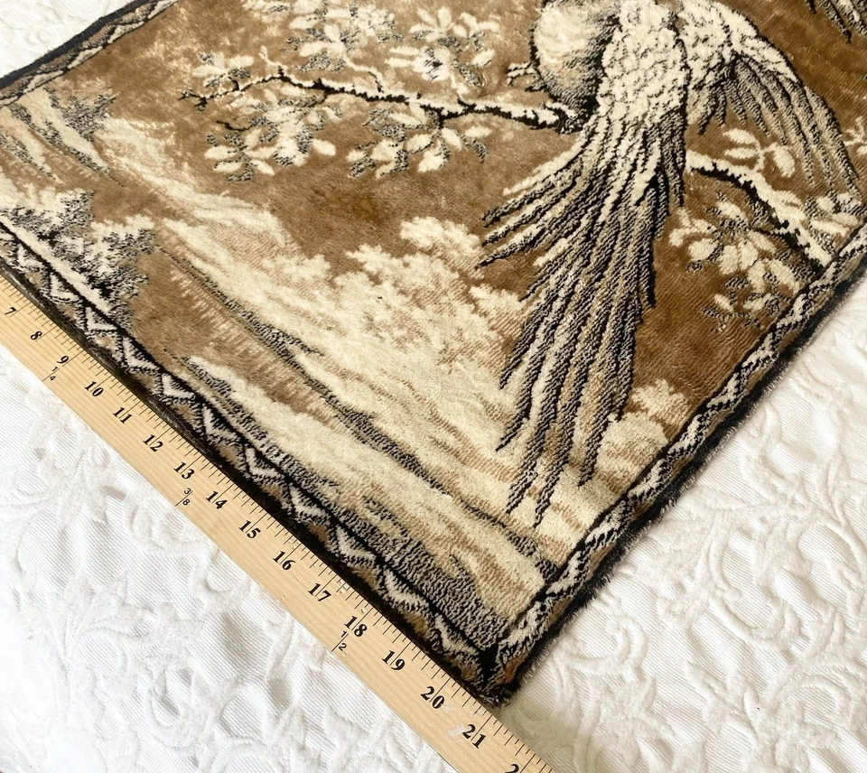 Vintage Parrot Tapestry Wall Art Woven Textile Birds Scenic Brown Tan 21x38 - Image 3 of 4