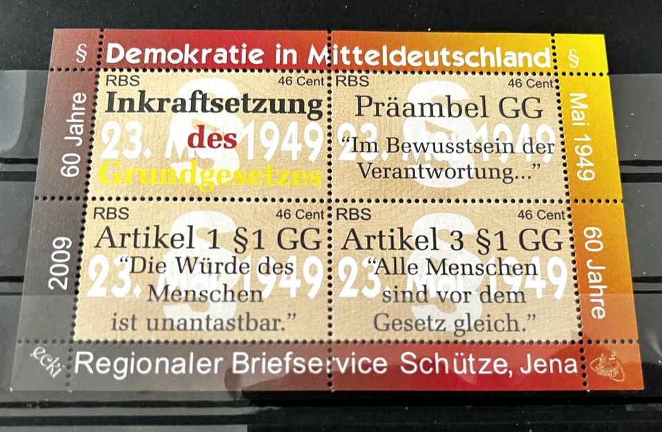 Privatpost  - RBS Jena - Demokratie / Block postfrisch von 2009 !!!   - Bild 1 von 1