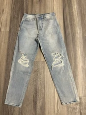 Sol High Rise Mom Jeans 5/27W  Wash Distressed Denim