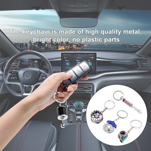 5 PCS Car Parts Model Key Chains, Metal Turbo Keychain Set, Trendy Blue+black