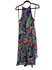Privacy Please Midi Dress L Floral Front Wrap Flowy Party Cocktail Resort Garden