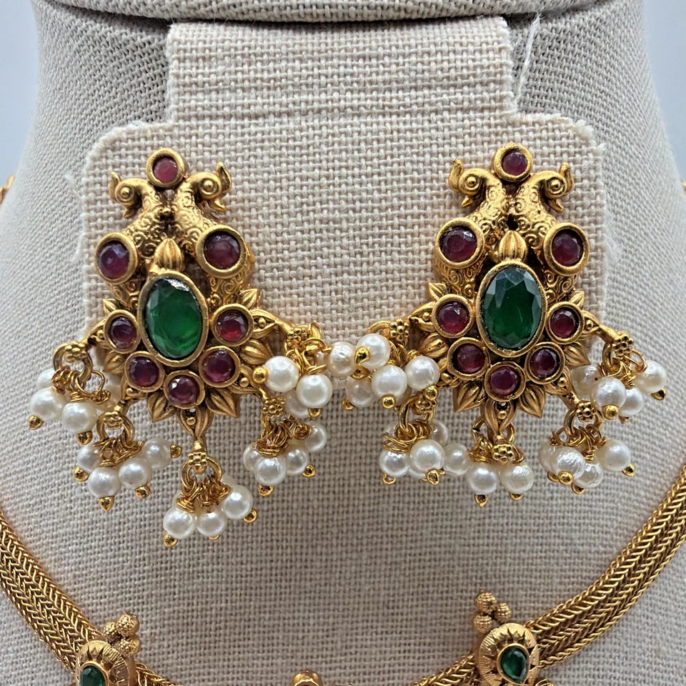 Conjunto de joyería de fiesta nupcial indio Bollywood boda mujer conjunto sin cuello Foto 3 de 4